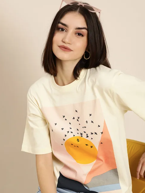 Cream Graphic Oversized T-Shirt