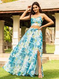 एक्वा ब्लू टॉप और स्कर्ट (M)